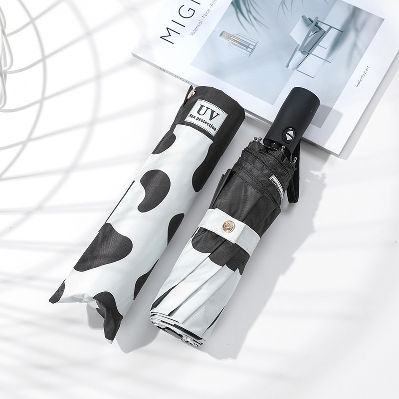 Farm Animal Print Fold Auto Umbrella Black White Cow Spots Carbon Fiber Frame Umbrella Sun and Rain Portable Umbrellas 240820