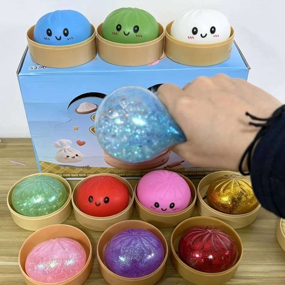 one random colorGlitter Squishies Bun Baozi Dumpling Mystery Box Colorful Food Squishy Sensory Fidget Toy Anti 26L0526
