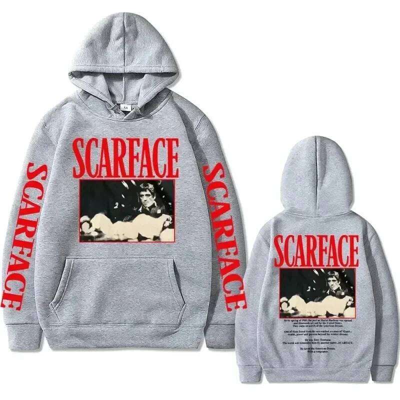 Retro 90s movie Scarface star Tony Montana hoodie, street American retro trend pullover, hip-hop fashion, oversized sportswear 26Y0526