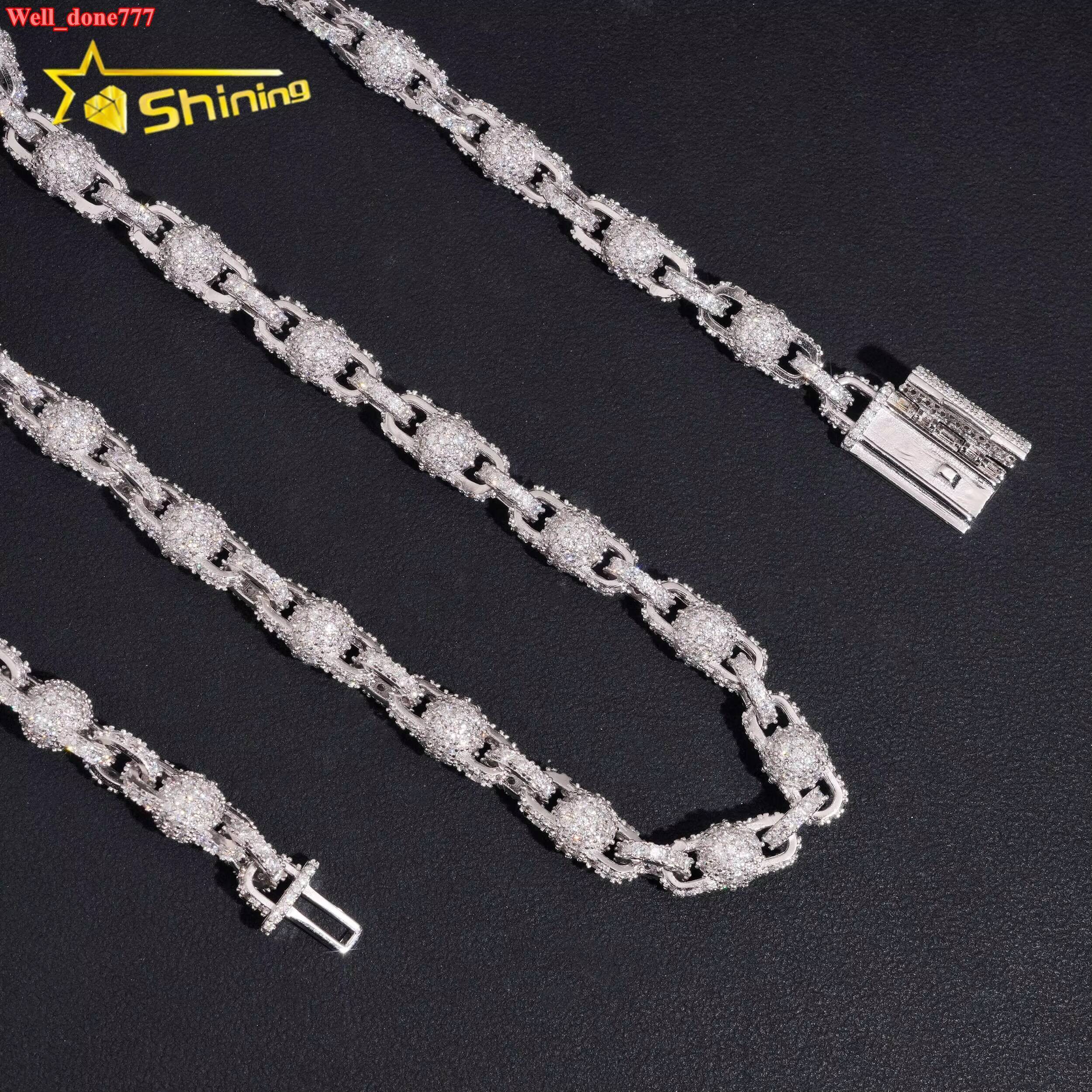 Infinite Beaded Chain Beads 8mm Iced Out VVS Moissanite Pass Diamond Test Cuban Link Chain Hip Hop Mens 925 Silver Necklace Jewelry