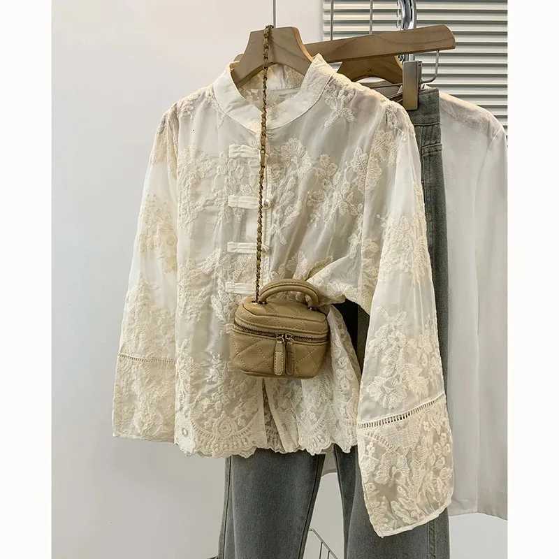 2026 Loose Ethnic Embroidered Shirt Tops Women Spring Summer Shirt Frog Closure Tops Chinese Style Women Long Sleeve Shirt Coat M260525