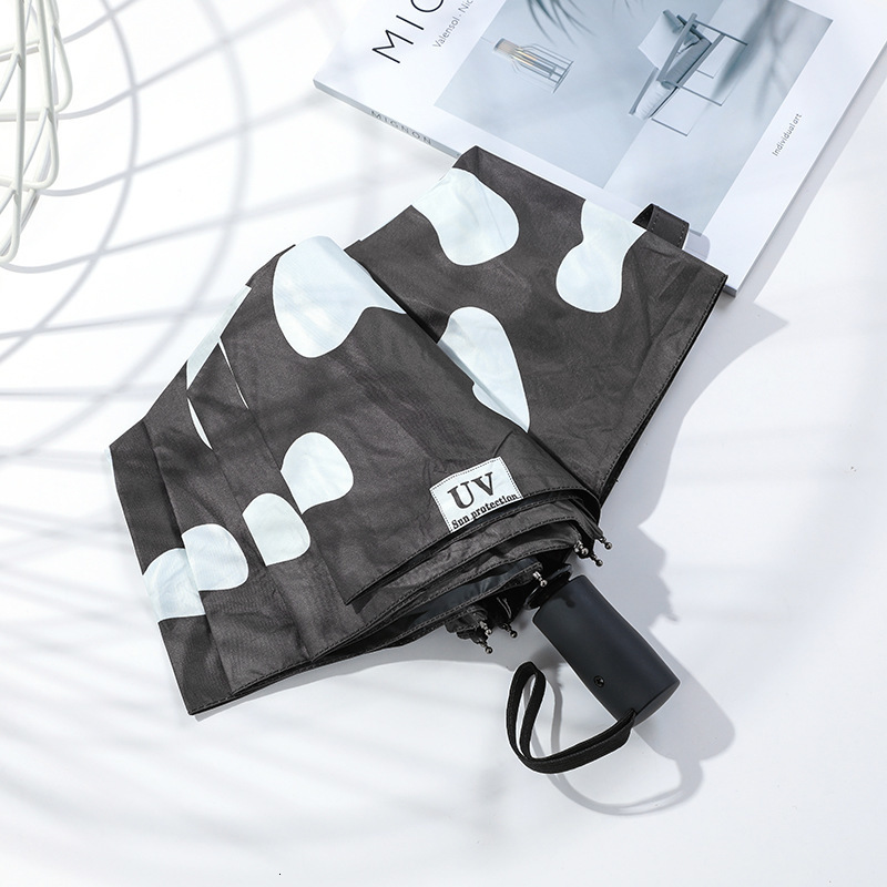 Farm Animal Print Fold Auto Umbrella Black White Cow Spots Carbon Fiber Frame Umbrella Sun and Rain Portable Umbrellas 240820