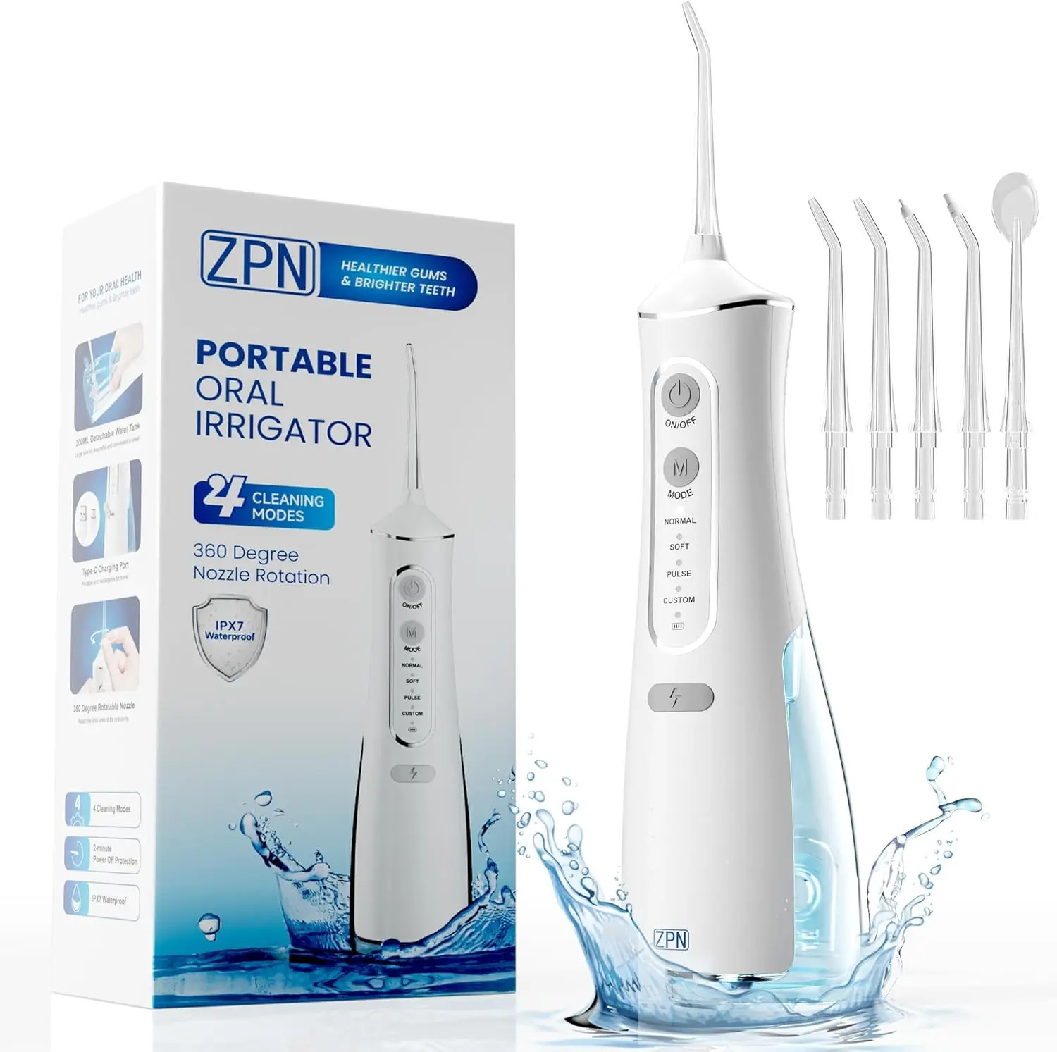 ZPN Water flosser for Teeth Cleaning and Flossing with 5 Replaceable Jet Tips IPX7 Waterproof Water Flosser Portable and Rechar 260525 - view 7