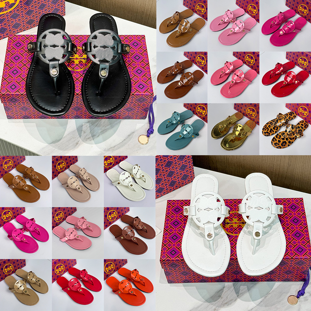 2026 New Classic Miller Style Thong Sandals for Women Patent Leather Comfortable Flats Casual Beach Slippers with Box size 35-42