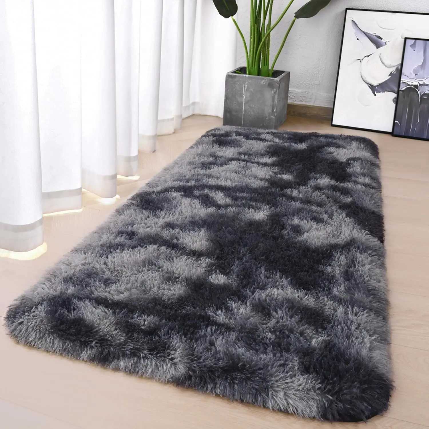 VIKAMA Modern Shaggy Runner Rug Soft Bedside Rug for Bedroom Living Room Sofa Runner Hallway Mat Home Decor W260525