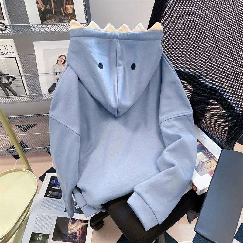Korean Hip Hop Hoody Chic Shark Hooded Sweatshirt Men Women In Spring Autumn Cute Sweet Girly Solid Color Fashion Jacket Preppy