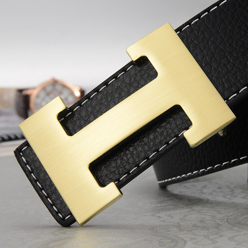 Designer 2026 New Men's With Litchi Texture Smooth Buckle H-buckle Fashion Casual Trend Versatile Middle-aged Luxury Youth Waist Belt Free Shippi