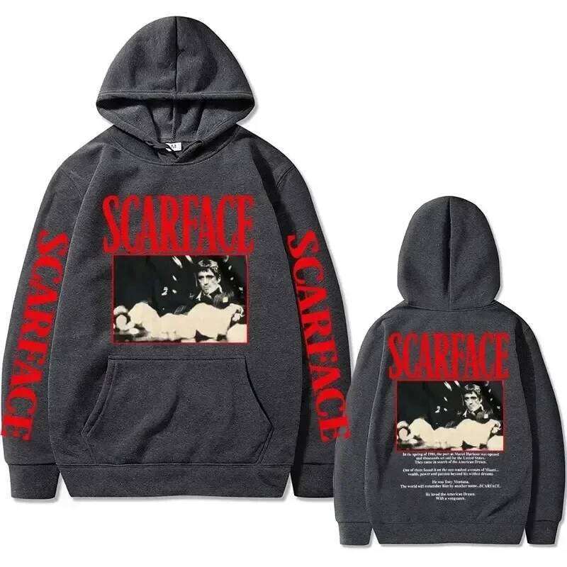 Retro 90s movie Scarface star Tony Montana hoodie, street American retro trend pullover, hip-hop fashion, oversized sportswear 26Y0526