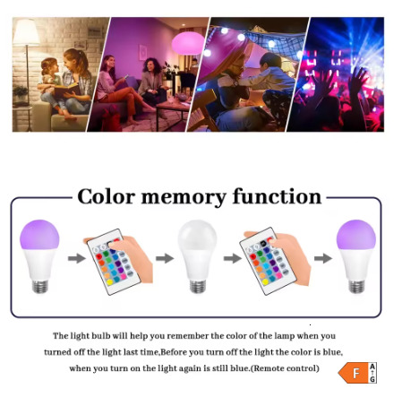 E27 Base RGB LED Bulb 24 Key Remote Control Dimmable 10W AC220V 110V Colorful Change For Bedroom Living Room Desk Lamp