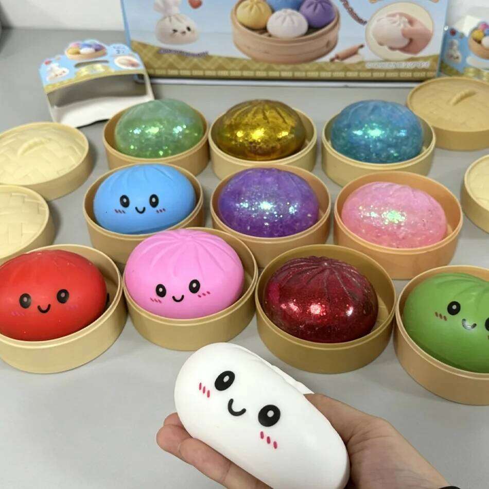 one random colorGlitter Squishies Bun Baozi Dumpling Mystery Box Colorful Food Squishy Sensory Fidget Toy Anti 26L0526