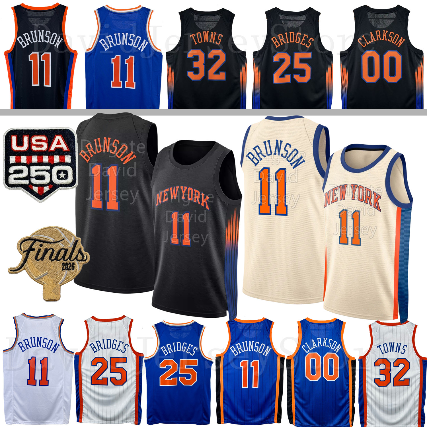 Knick Jalen Brunson Basketball jersey Karl Anthony TownsS Patrick Ewing Mikal Bridges Clarkson 2025 New City Jerseys Blue Red Adult Youth Finals Patch
