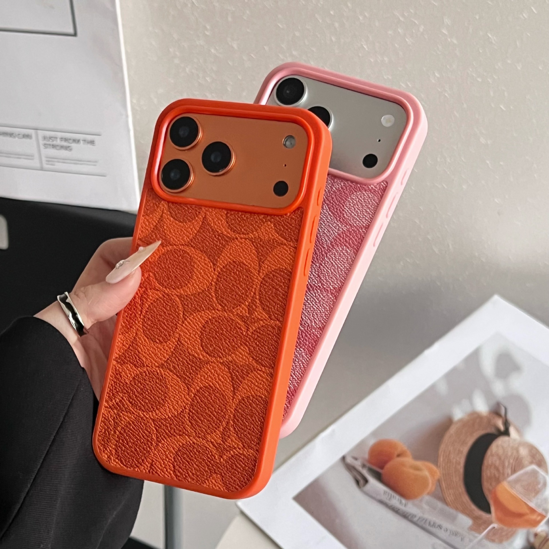 New high-end niche C-pattern leather phone case suitable Apple 17 Pro Max, full protection and anti-drop for 15 Pro, cross-border
