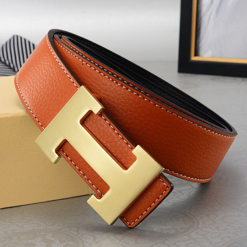Designer 2026 New Men's With Litchi Texture Smooth Buckle H-buckle Fashion Casual Trend Versatile Middle-aged Luxury Youth Waist Belt Free Shippi