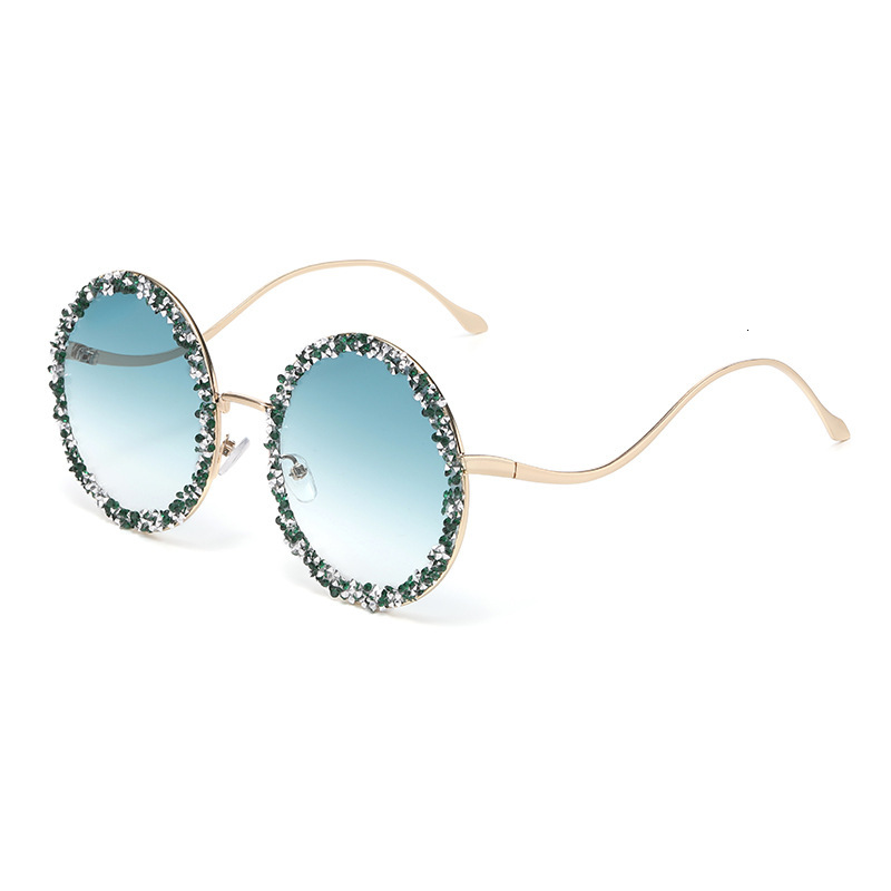 Round Crystal Embellished Sunglasses Gradient Lens Fashion UV Protection Eyewear