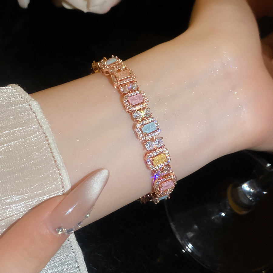 Shiny zircon square bracelet, dopamine sweet style, light luxury, high-end feel, versatile jewelry - view 6