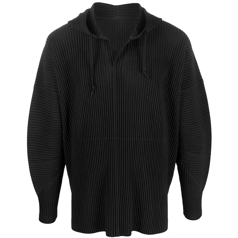 Japan ISSEYS MIYAKES Classic Pleated Hooded Sweatshirt Loose Casual Simple Drawstring Pullover Hoodie Man 260522 - view 6