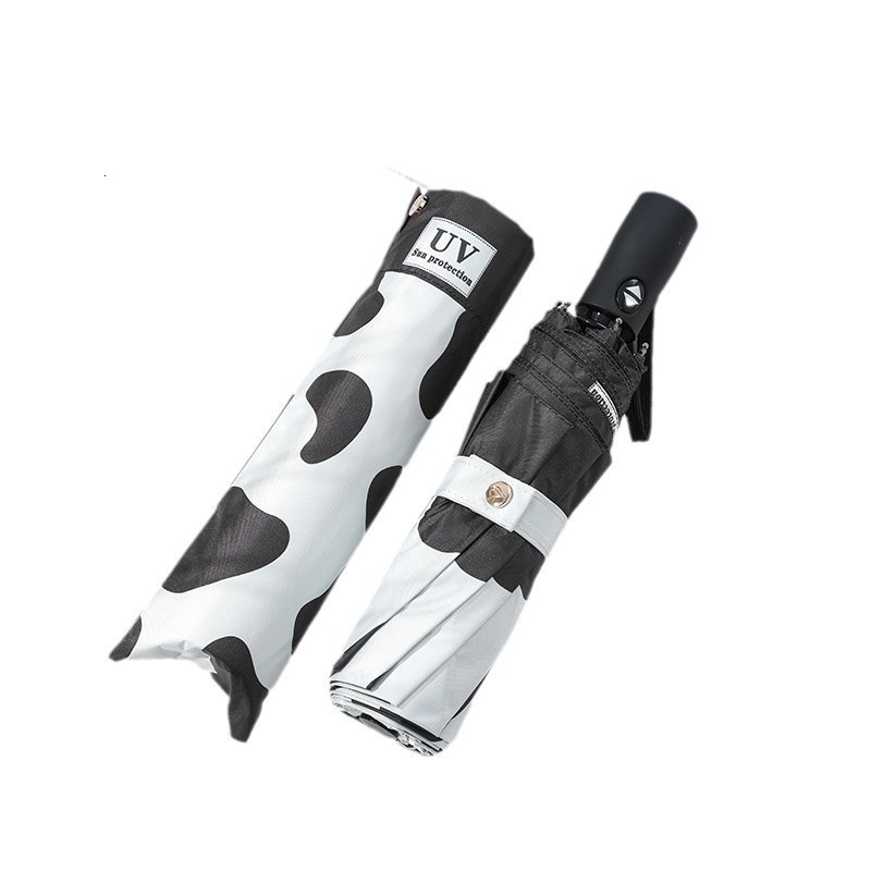 Farm Animal Print Fold Auto Umbrella Black White Cow Spots Carbon Fiber Frame Umbrella Sun and Rain Portable Umbrellas 240820