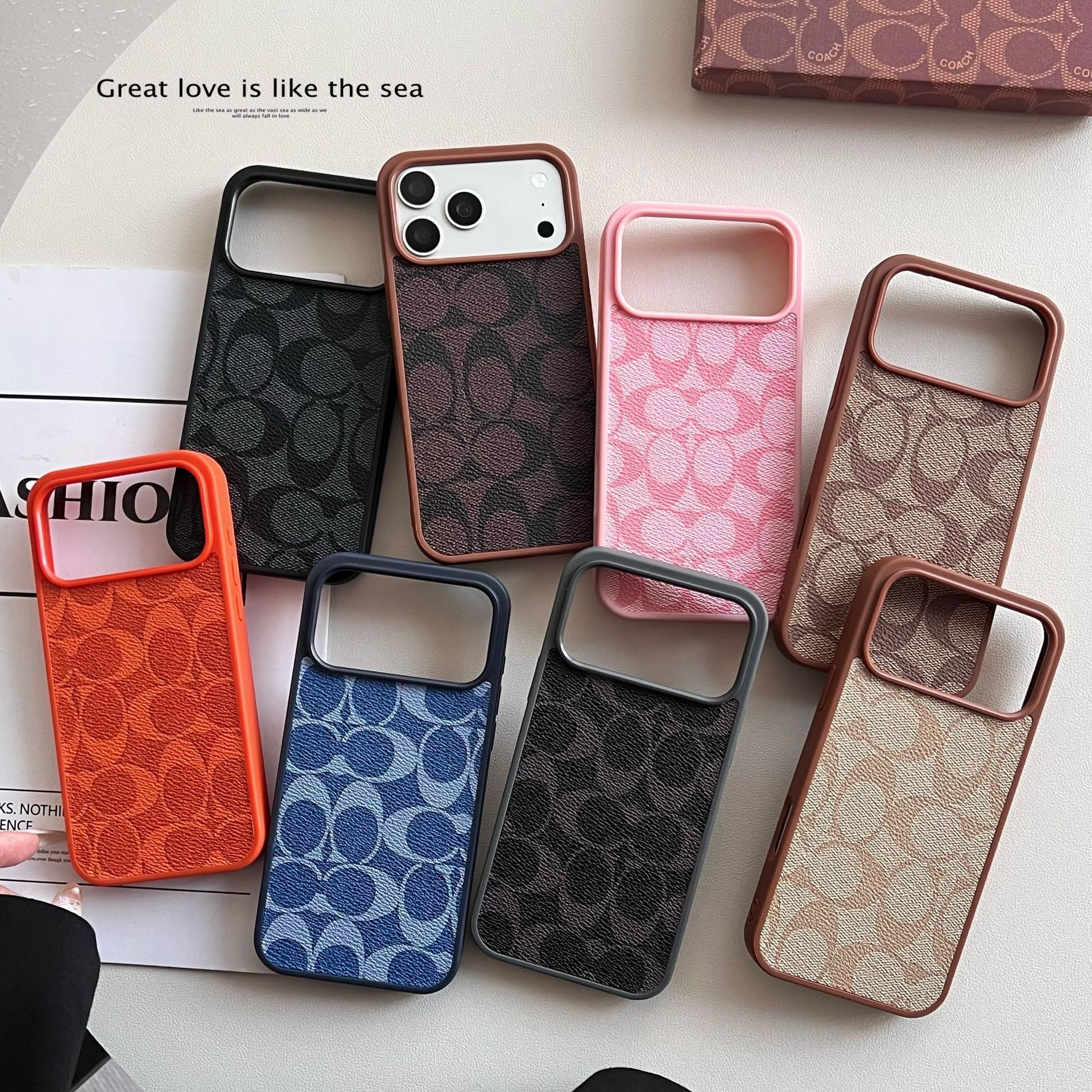 New high-end niche C-pattern leather phone case suitable Apple 17 Pro Max, full protection and anti-drop for 15 Pro, cross-border