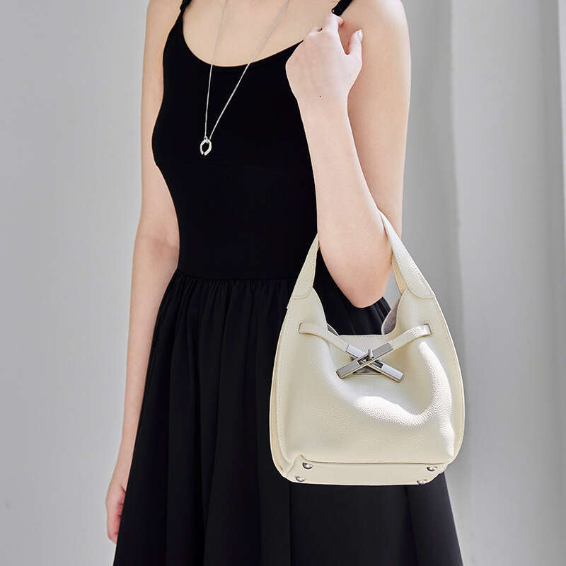 Genuine Leather TC Pattern Basket Bucket Bag Multi-way Wear Shoulder Crossbody Underarm Commute Bag Women SENYY