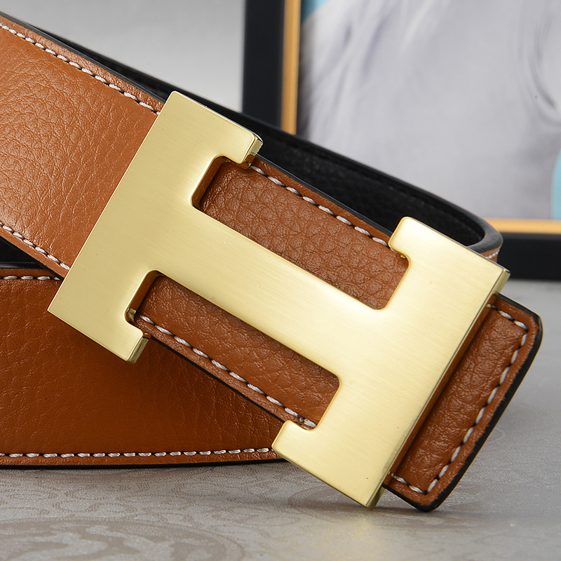 Designer 2026 New Men's With Litchi Texture Smooth Buckle H-buckle Fashion Casual Trend Versatile Middle-aged Luxury Youth Waist Belt Free Shippi