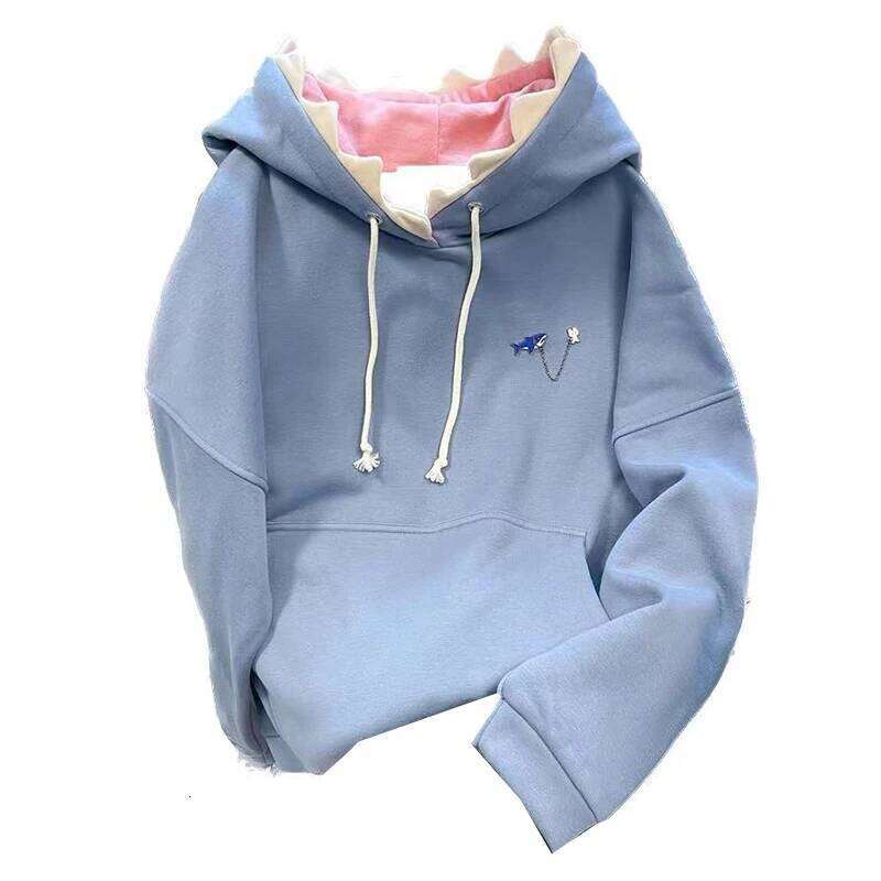 Korean Hip Hop Hoody Chic Shark Hooded Sweatshirt Men Women In Spring Autumn Cute Sweet Girly Solid Color Fashion Jacket Preppy