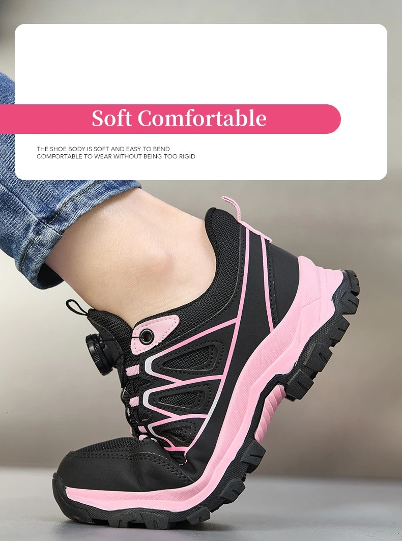 Work Safety Shoes Women Steel Toe Work Sneakers Rotating button Breathable Non-slip Puncture-Proof Protection Pink Safety Boots 260601