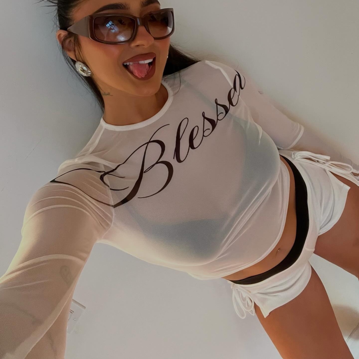 Women 2 Piece Fashion Y2K Printed Full Sleeve O-neck T-shirtsRibbons Skinny Shorts Female Street Outfits 250207
