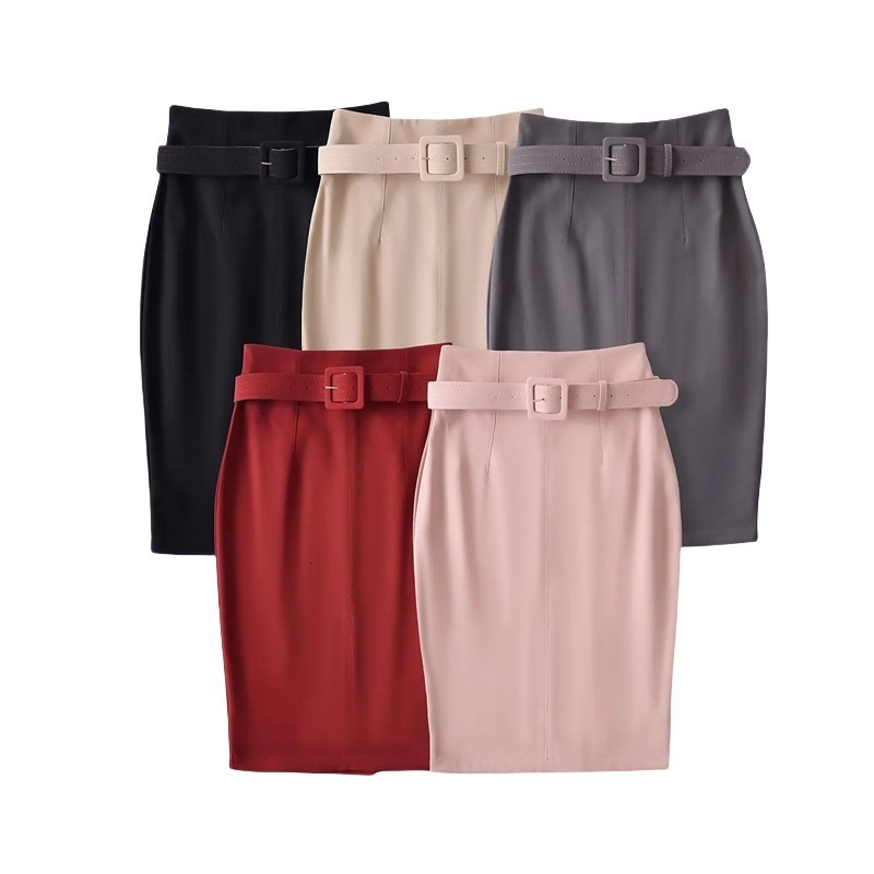 2025 Style HighWaisted Suit Pencil Skirt for Commuting with Back Slit and Belt ALine 251125
