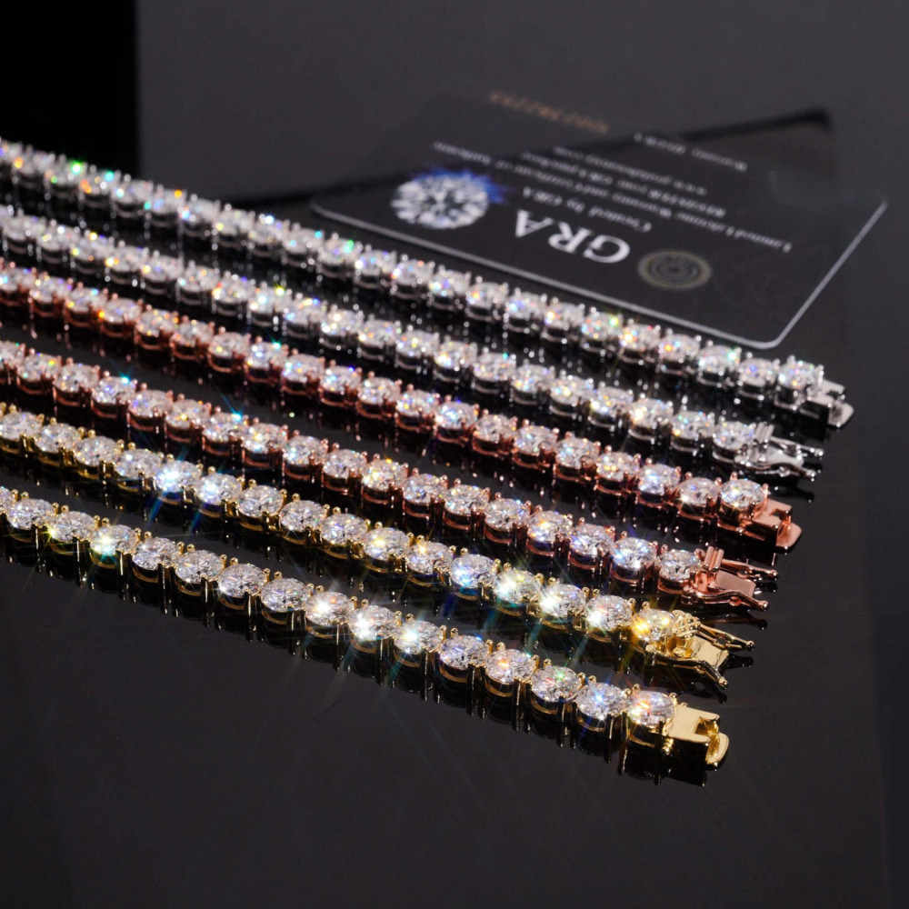 2025 Newest 925 Silver Ice Diamond Tennis Chain Bracelet Red 65mm Moissanite Gold Plated Certified GRA for Parties