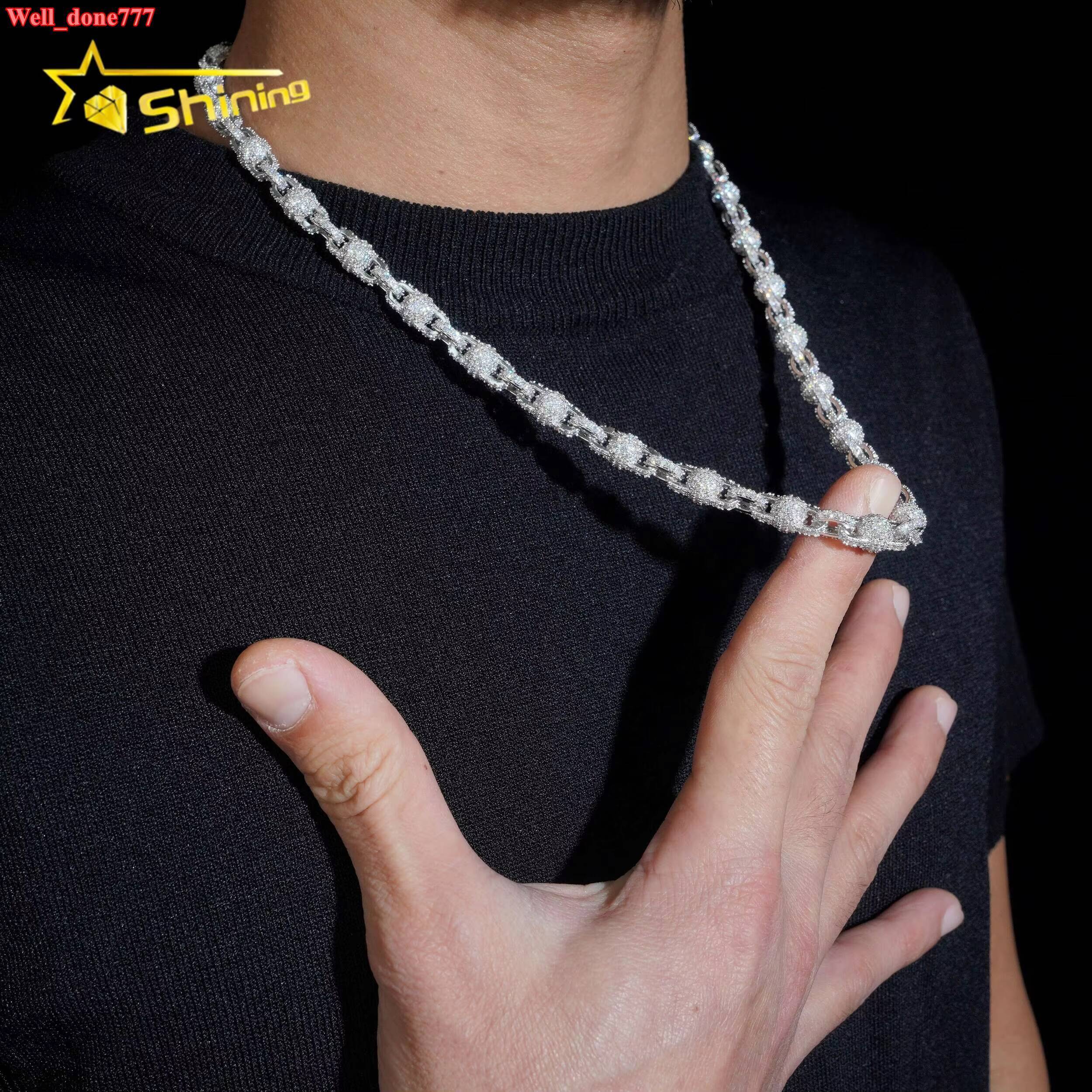 Infinite Beaded Chain Beads 8mm Iced Out VVS Moissanite Pass Diamond Test Cuban Link Chain Hip Hop Mens 925 Silver Necklace Jewelry