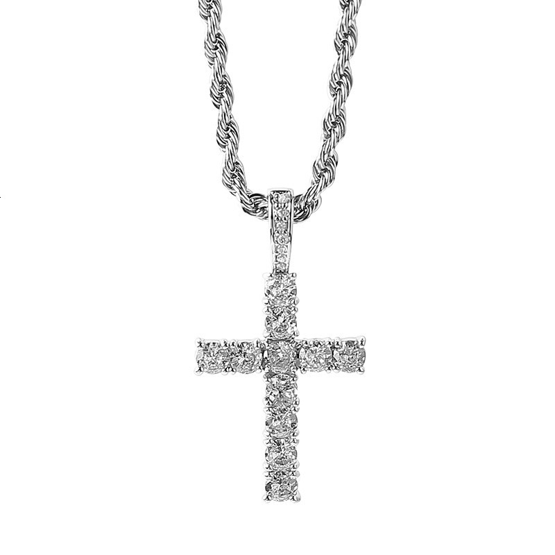 Necklace For Men And Women Diamond Inlaid Cross Titanium Steel Hip Hop Simple High End Sweater Chain Jewelry - view 6