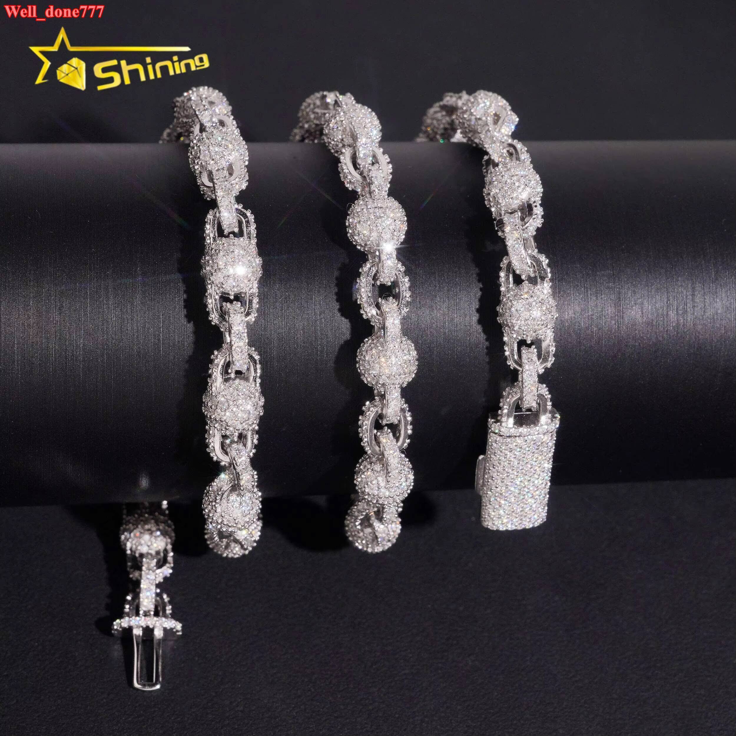 Infinite Beaded Chain Beads 8mm Iced Out VVS Moissanite Pass Diamond Test Cuban Link Chain Hip Hop Mens 925 Silver Necklace Jewelry