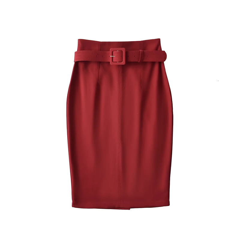 2025 Style HighWaisted Suit Pencil Skirt for Commuting with Back Slit and Belt ALine 251125