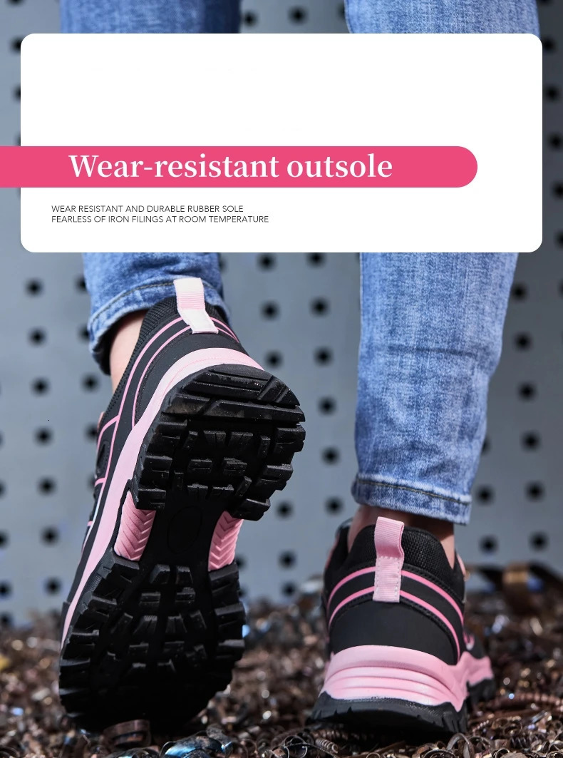 Work Safety Shoes Women Steel Toe Work Sneakers Rotating button Breathable Non-slip Puncture-Proof Protection Pink Safety Boots 260601