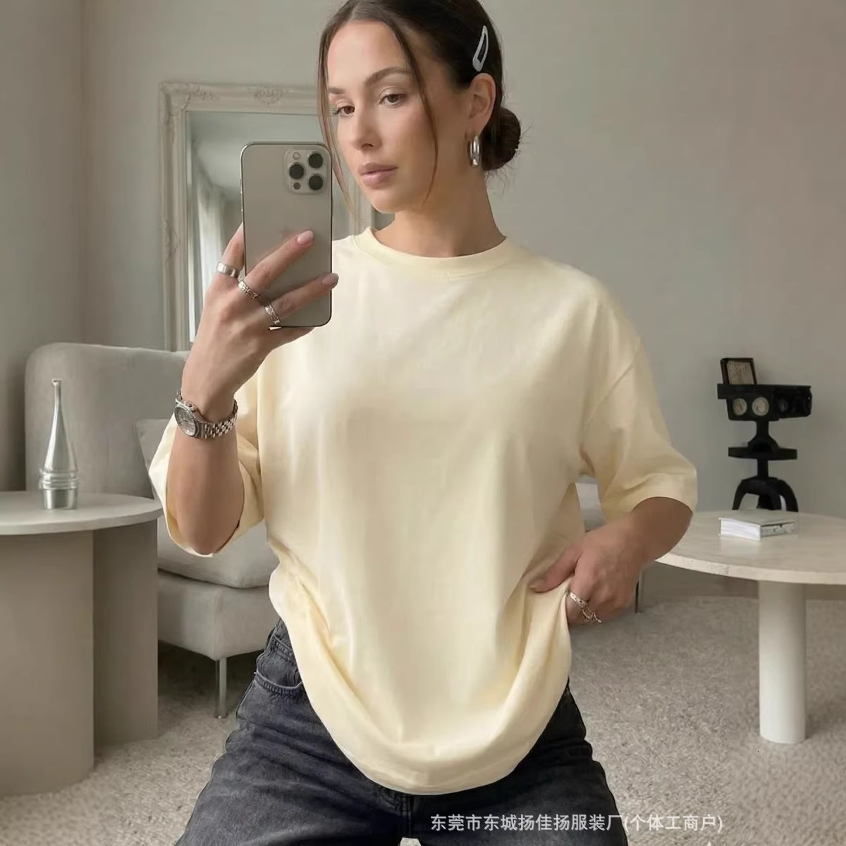 100 cotton short sleeve t-shirt casual style unique and fashionable simple and versatile trendy plain hiphop top 240920