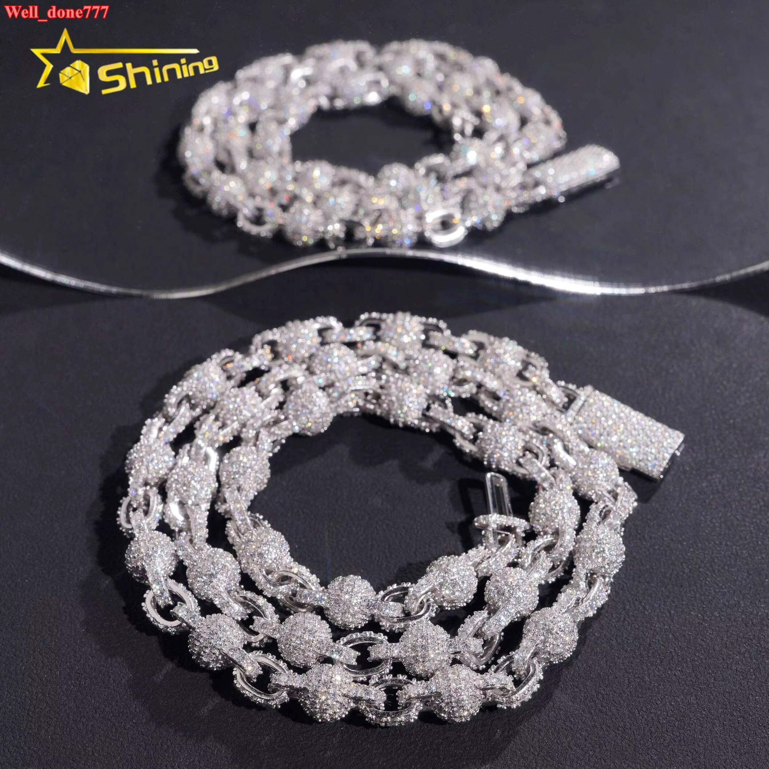 Infinite Beaded Chain Beads 8mm Iced Out VVS Moissanite Pass Diamond Test Cuban Link Chain Hip Hop Mens 925 Silver Necklace Jewelry