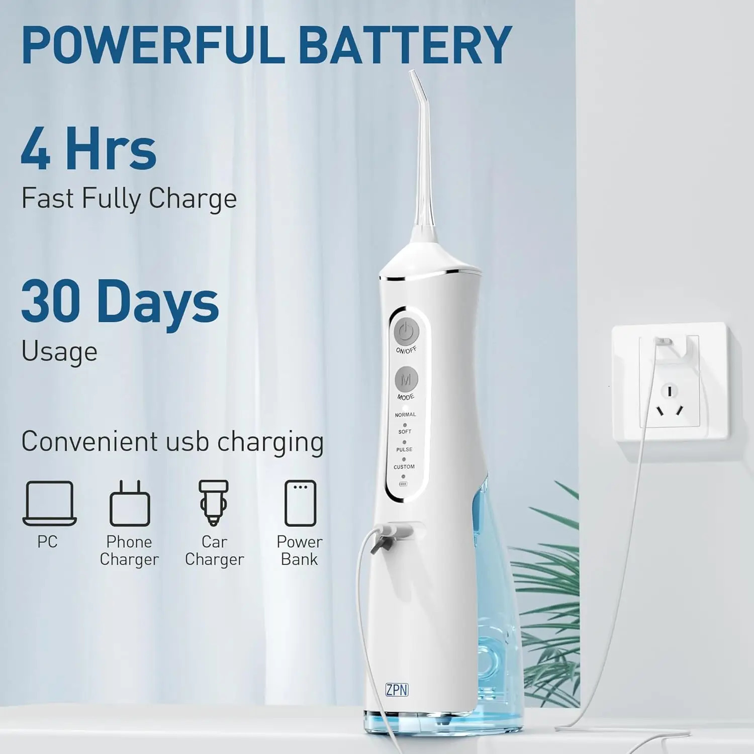ZPN Water flosser for Teeth Cleaning and Flossing with 5 Replaceable Jet Tips IPX7 Waterproof Water Flosser Portable and Rechar 260525 - view 5