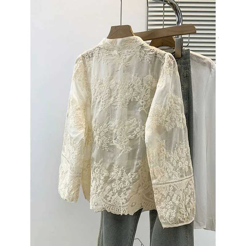 2026 Loose Ethnic Embroidered Shirt Tops Women Spring Summer Shirt Frog Closure Tops Chinese Style Women Long Sleeve Shirt Coat M260525
