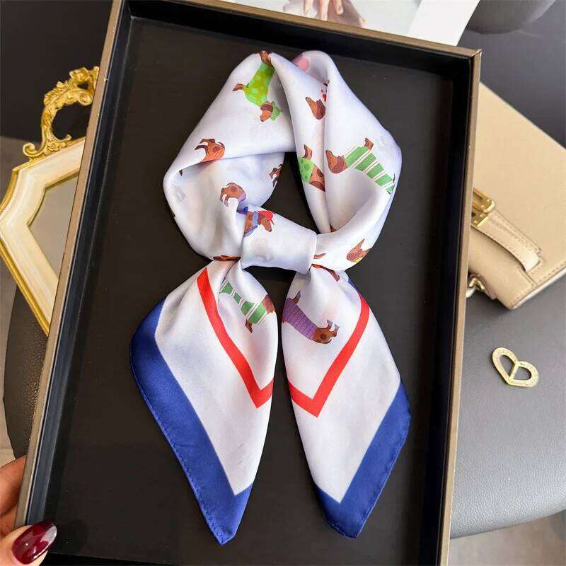 Silk Square Scarf Women Luxury Dog Print Kerchief Soft Satin Hairband Hands Bag Ribbon Foulard Hijab Neckerchief Headband Ladies 26Y0526 - view 4