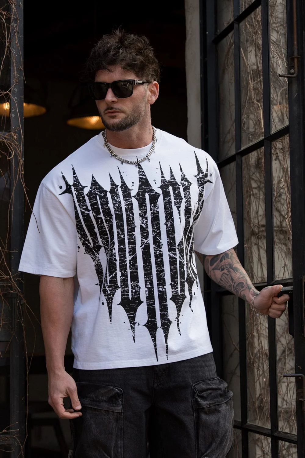 Men's Printed Oversized American Style T-Shirt Cotton Crew Neck Short Sleeve Casual Sport Tee for Jogging & Fitness