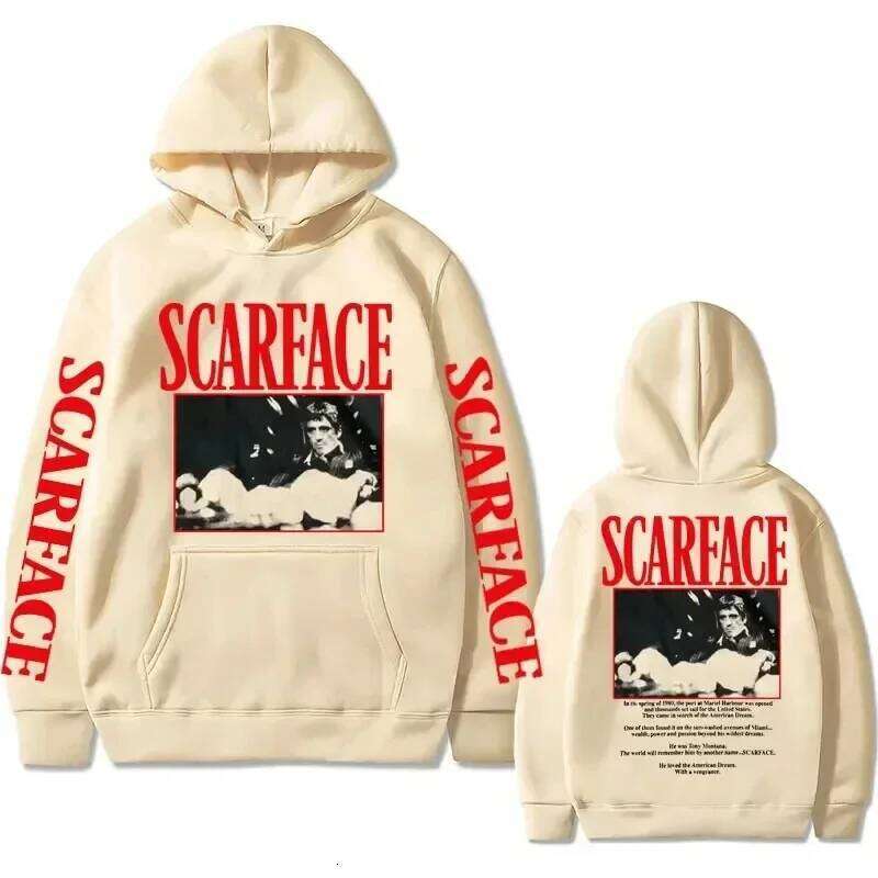 Retro 90s movie Scarface star Tony Montana hoodie, street American retro trend pullover, hip-hop fashion, oversized sportswear 26Y0526