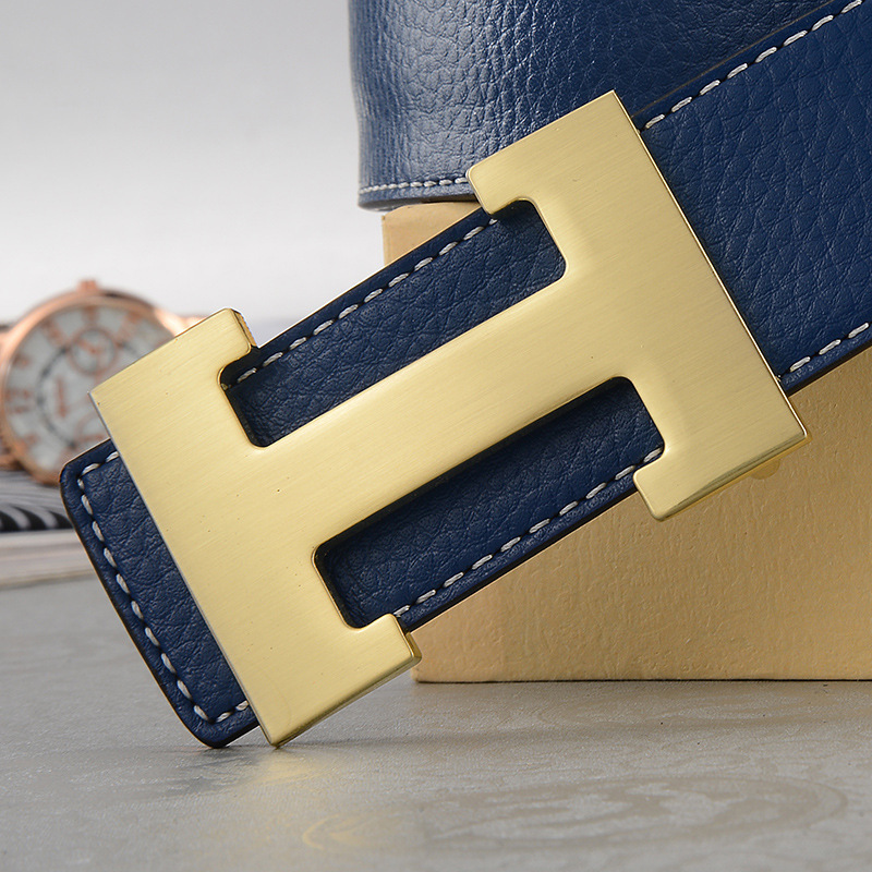 Designer 2026 New Men's With Litchi Texture Smooth Buckle H-buckle Fashion Casual Trend Versatile Middle-aged Luxury Youth Waist Belt Free Shippi