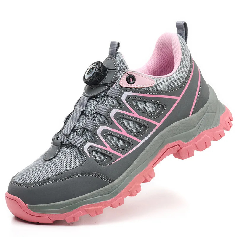 Work Safety Shoes Women Steel Toe Work Sneakers Rotating button Breathable Non-slip Puncture-Proof Protection Pink Safety Boots 260601