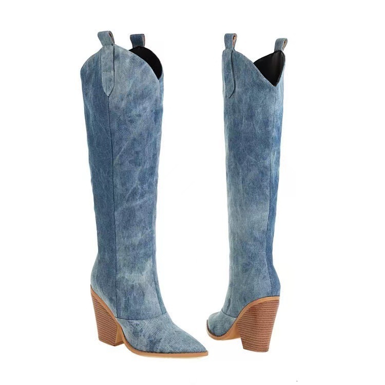Designer shoe 2026 New European and American Plus Size Western Cowboy Camouflage Fabric Pointed Toe High Heel Slimming Cigarette Pants Boots