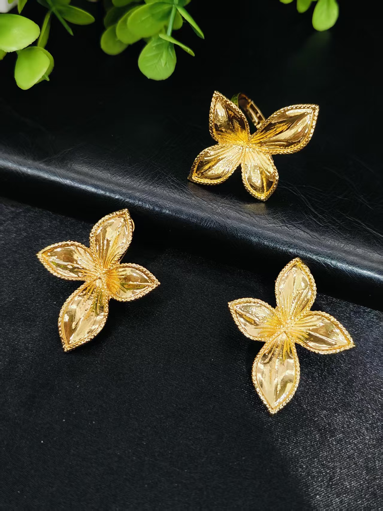 Ethiopian 24K Gold Plated Jewelry Set for Women Large Pendant Necklace Earrings Bracelet Ring African Bridal Wedding Party Gift