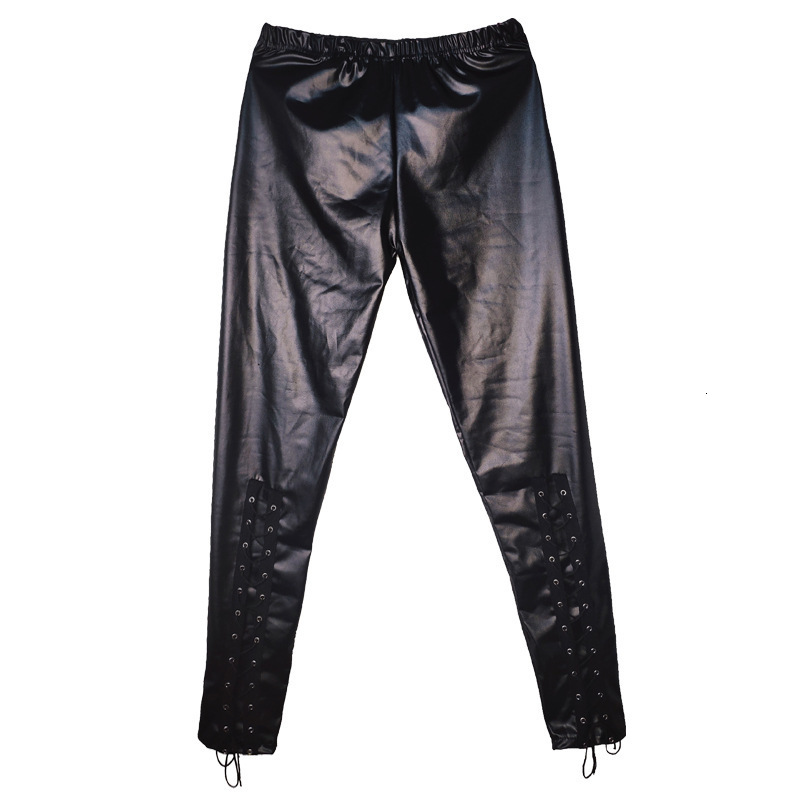 Spring and Autumn Leather Black Plus Size Skinny Pants Fashionable Faux Leggings with Tie Cuffs Slim Fit 240826