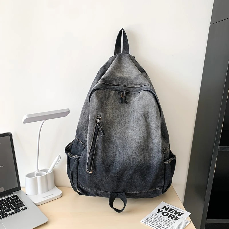 Mens and Womens Backpacks Student School Bags LargeCapacity Washed Denim y260615 - view 5