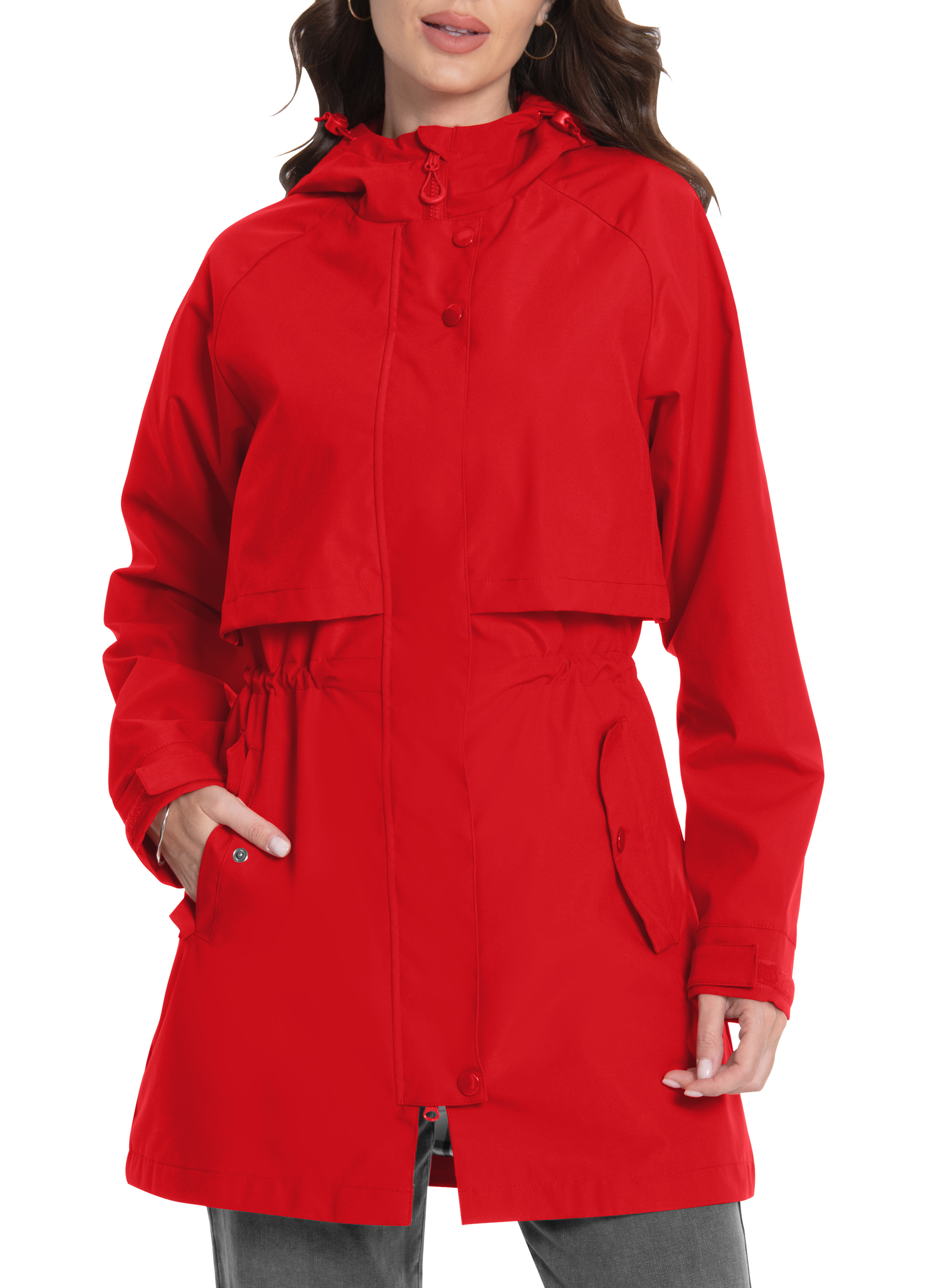 Waterproof Womens Rain Jacket with Detachable Hood Versatile Outdoor Clothing