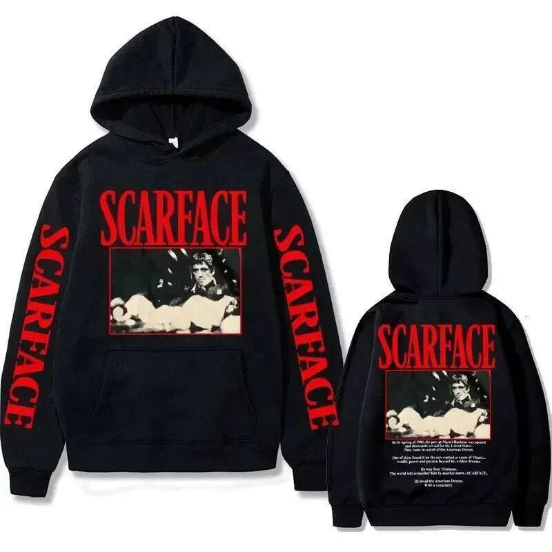 Retro 90s movie Scarface star Tony Montana hoodie, street American retro trend pullover, hip-hop fashion, oversized sportswear 26Y0526