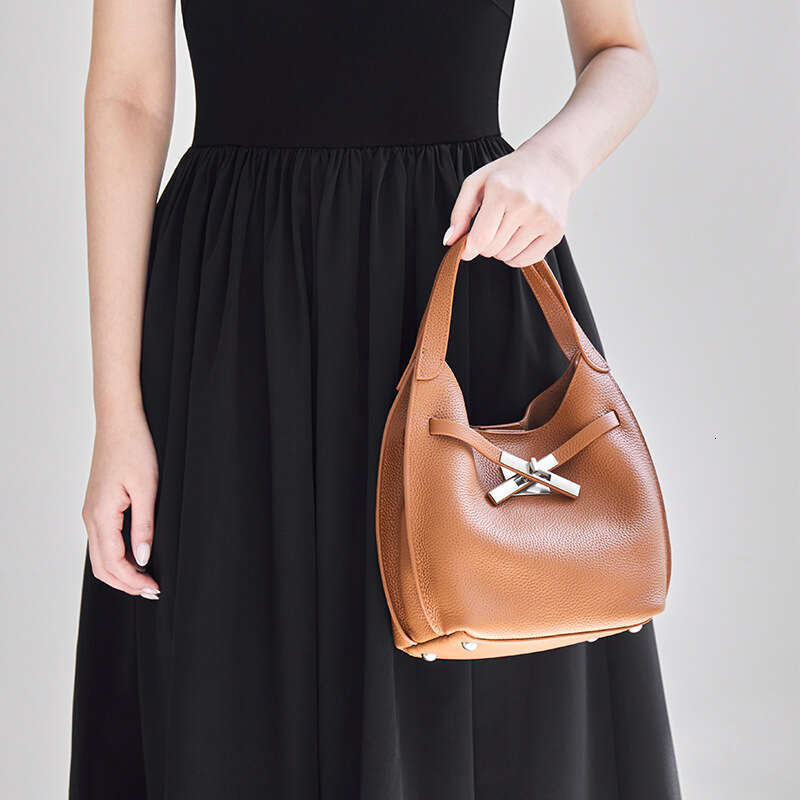 Genuine Leather TC Pattern Basket Bucket Bag Multi-way Wear Shoulder Crossbody Underarm Commute Bag Women SENYY